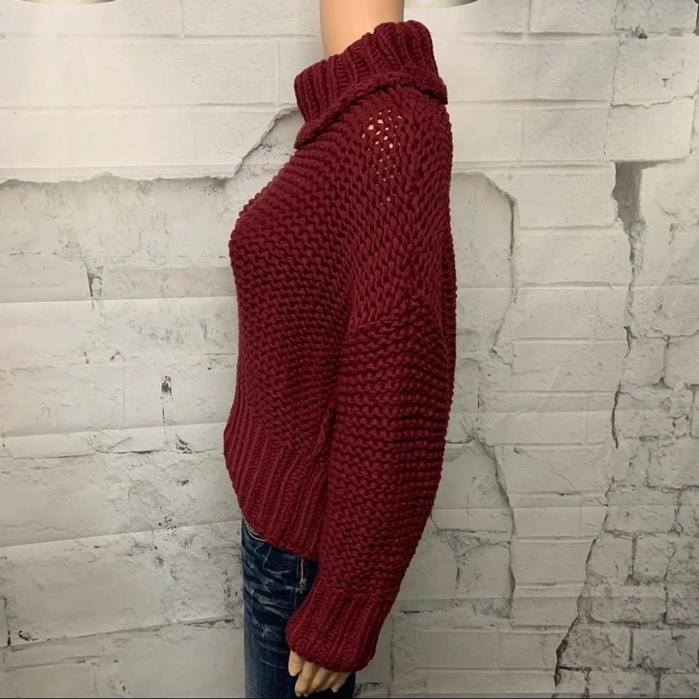 Free People Chunky Burgundy Knit Sweater